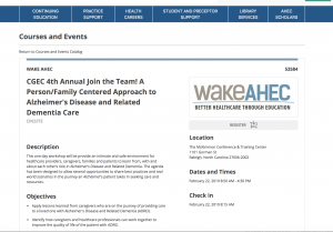 UNC CGWEP and Wake AHEC will present a day-long conference for ADRD patients and caregivers.