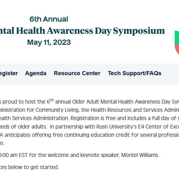 Screenshot of the 6th annual Older Adult Mental Health Awareness Day Symposium page.