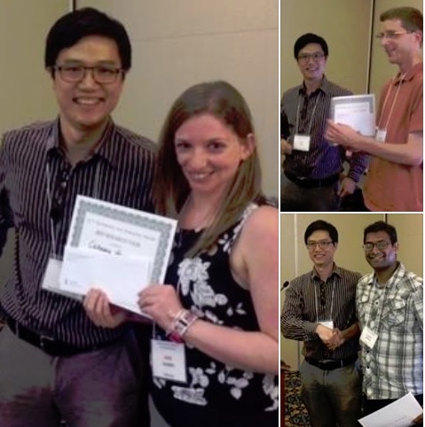 Greg Wang, Retreat Committee Co-chair and BCBP Assistant Professor handed out the poster and talk awards. Cassandra Hayne (left), Jacob Matson (upper right) and Mahmud Hussain, PhD (lower right).