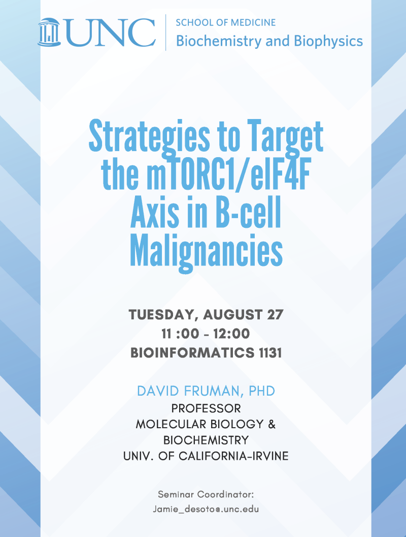 DAVID FRUMAN speaks at Biochemistry seminar on August 27 2019 at 11am