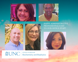 Happy administrative professionals’ day to our office staff (and to others not shown here). Thank you for all you do to help our department run smoothly from business management & finance, accounting, grant administration, communications & development, to event coordination & executive assisting. We wish everyone a good day, hope that all of you are healthy and safe. Thank you for all of your hard work, patience, loyalty and dedication that you give to our department each day! Marsha "Lynn" Ray, Associate Chair for Administration; John Hutton, Post-Awards Administrator; Steven Torchio, Human Resources Consultant; Carolyn M. Clabo, Director of Communications & Development; Jamie DeSoto, Executive Assistant to the Chair. Not pictured here: Jesse Arp, Post-Awards Administrator; Meg DeMarco, Pre-Awards Administrator; Leah Combs, Accounting Technician. To all our fabulous undergrads who work in our business office: Sean Raycroft, Madia Brown, and Yazmine Nixon, here's a big thank you for all you do everyday!