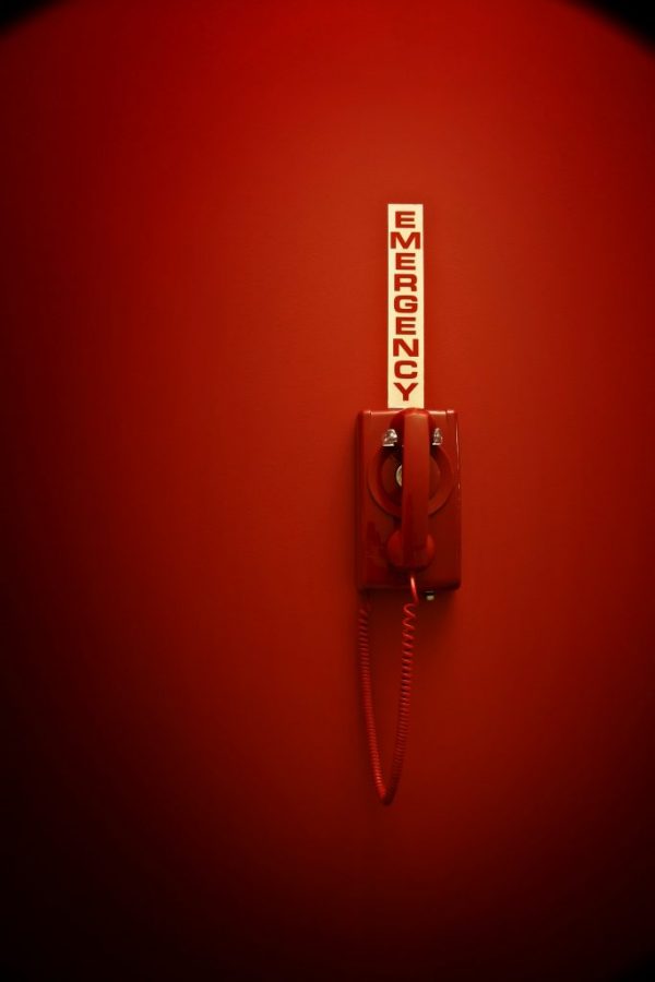 red telephone on a red wall