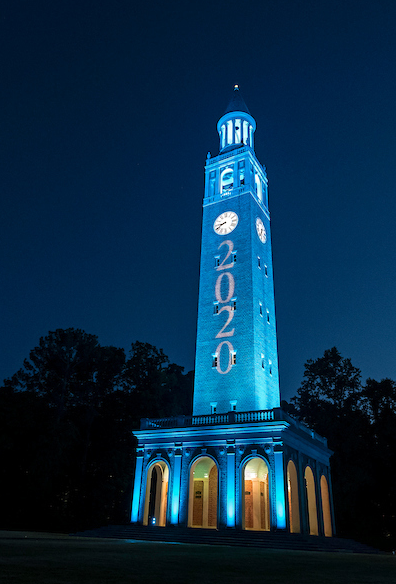 unc bell tower in blue