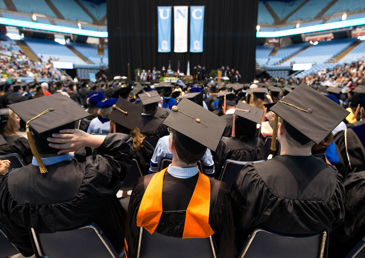 students at hooding in dean dome