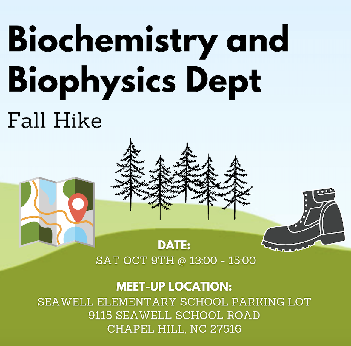 BCBP Fall Hike 2021 text Biochemistry and Biophysics Dept Fall Hike" with date and location information