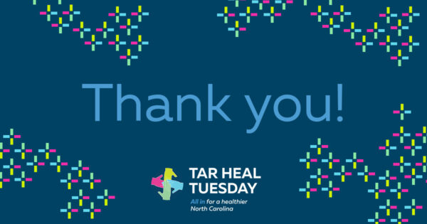 Thank you on Tar Heal Tuesday 2021 with blue background and hands together