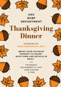 BCBP Thanksgiving dinner med deli November 18 5 to 7pm