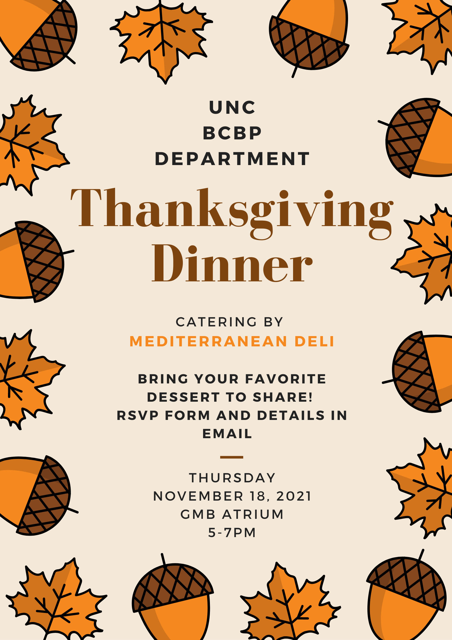 BCBP Thanksgiving dinner med deli November 18 5 to 7pm