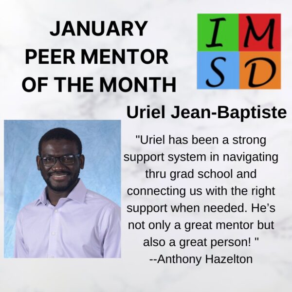Urielon IMSD Peer mentor of the month cover for Jan 2022
