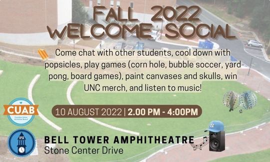 Fall 2022 Welcome social at 2 pm at Bell Tower