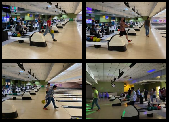 bowling photo collage showing Biophysics students and faculty 