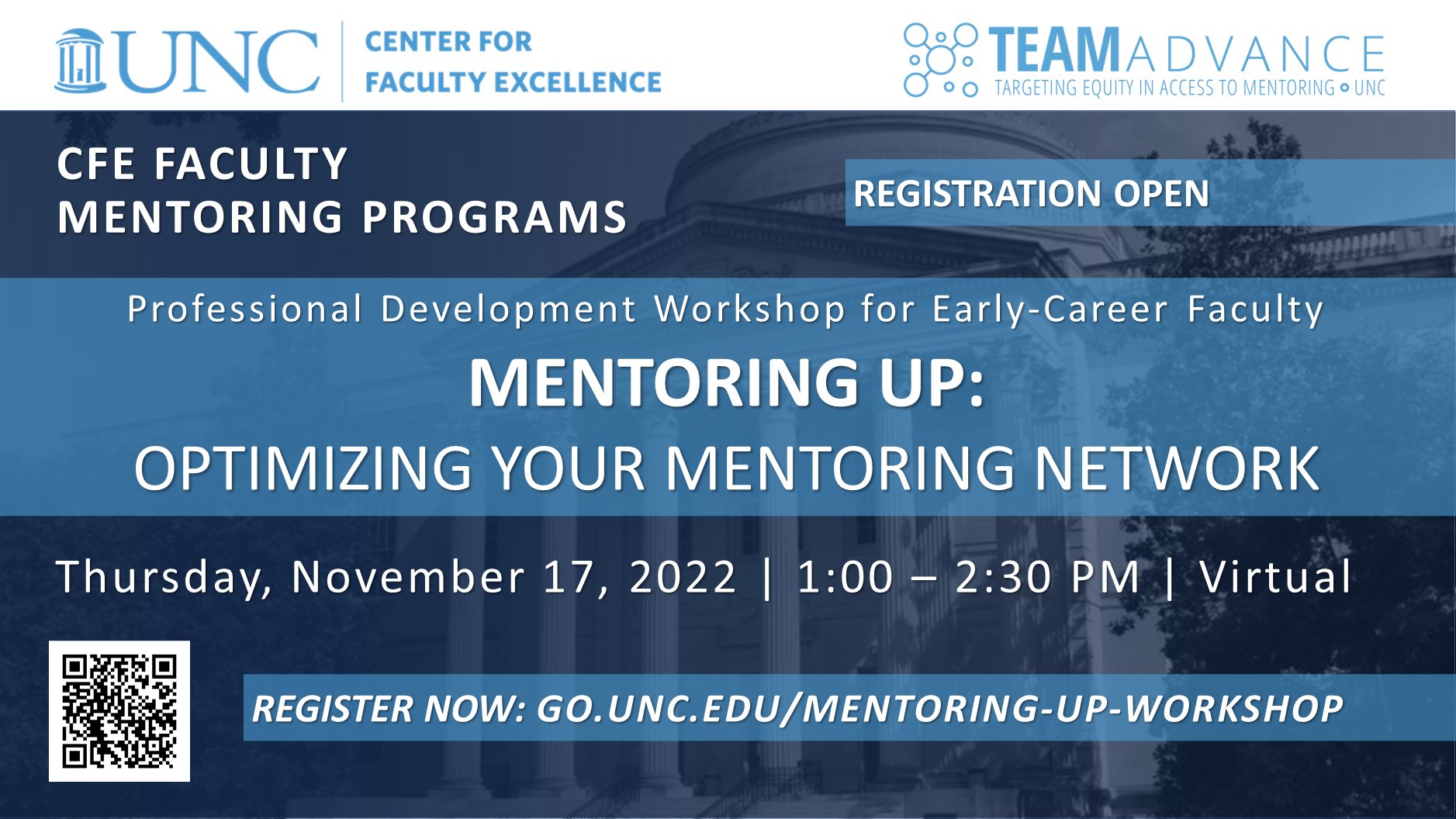 Join us for our next early-career faculty professional development workshop: Mentoring Up: Optimizing Your Mentoring Network Nov 17, 2022, 1-2:30 PM