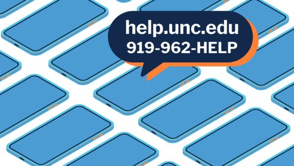 light blue cell phones text "help unc edu 919-962-HELP"
