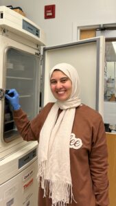 Dalia in the Tissue Culture room in the Cook lab, where she keeps her babies (cells) which she grows and takes care of. 