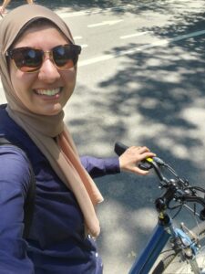 Dalia on a rental bike in Central Park, New York City.