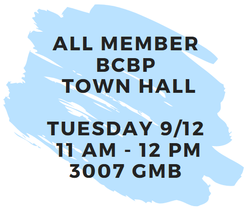BCBP Town Hall for 2023 will be held on September 12 at 11 AM in GMB 3007.Blue Splash
