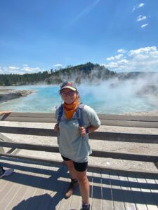 Ellie at the hot springs of Yellowstone National Park