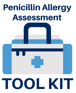 graphic of a tool kit with words penicillin allergy assessment tool kit