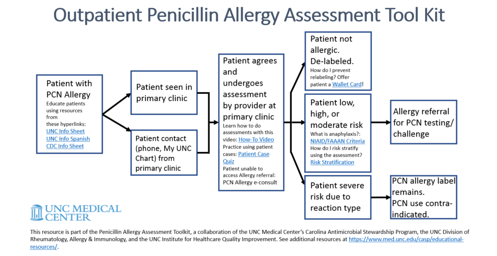 outpatient penicillin allergy assessment tool kit elements with link to clickable items