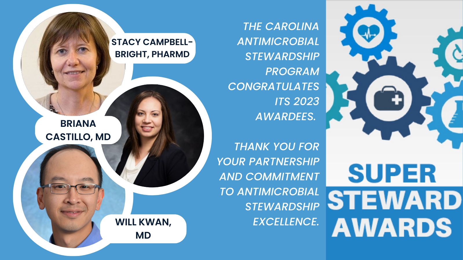 Super stewards awardees Stacy Campbell-Bright, Briana Castillo, and Will Kwan 2023