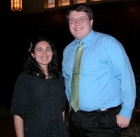 Dunleavey (r) with 2nd place awardee Aadra Bhatt