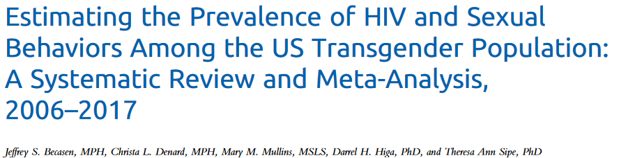 Estimating the Prevalence of HIV and Sexual Behaviors Among the US Transgender Population: A Systematic Review and Meta-Analysis, 2006-2017