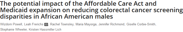 The potential impact of the Affordable Care Act and Medicaid expansion on reducing colorectal cancer screening disparities in African American males