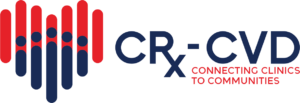 CRx-CVD logo with a heart made of vertical strips with people icons.