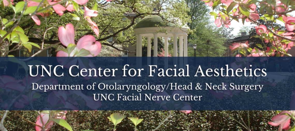 UNC Center for Facial Aesthetics welcome banner with background landscape photo of UNC campus