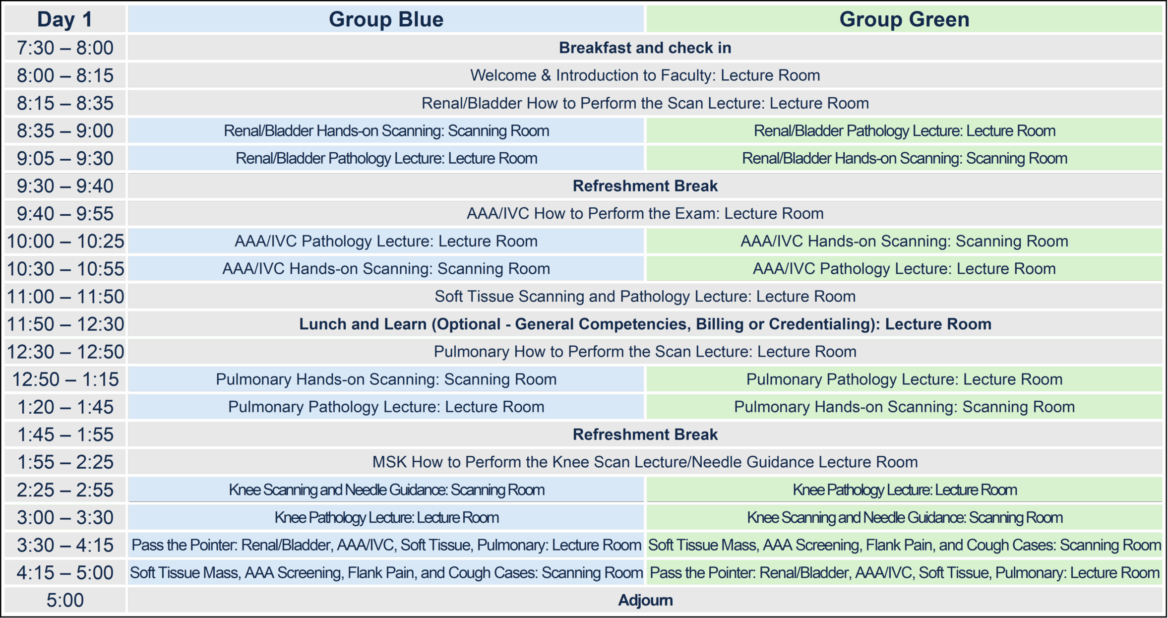 2 day workshop schedule day 1, see pdf for full details