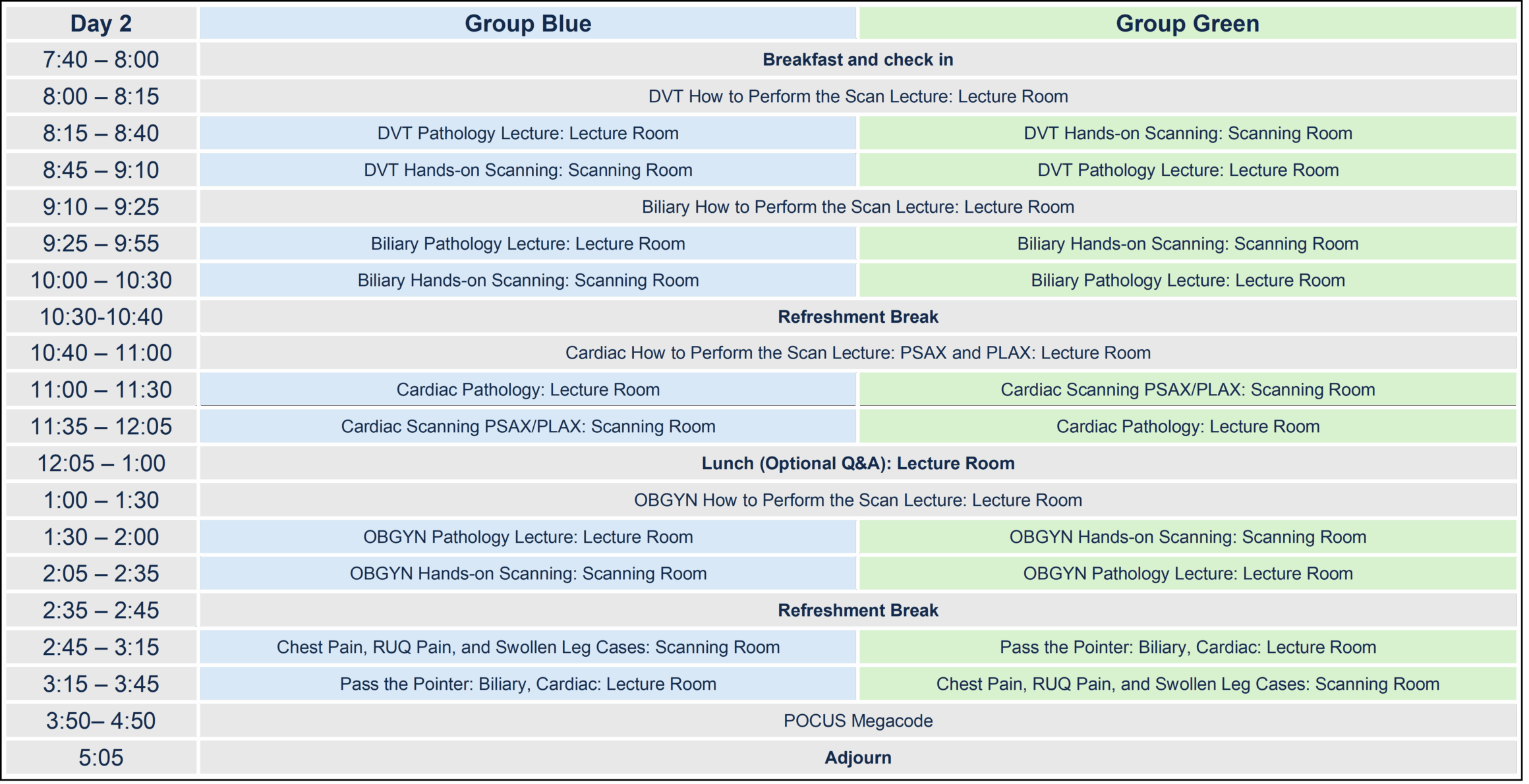2 day schedule day 2, see pdf for full details