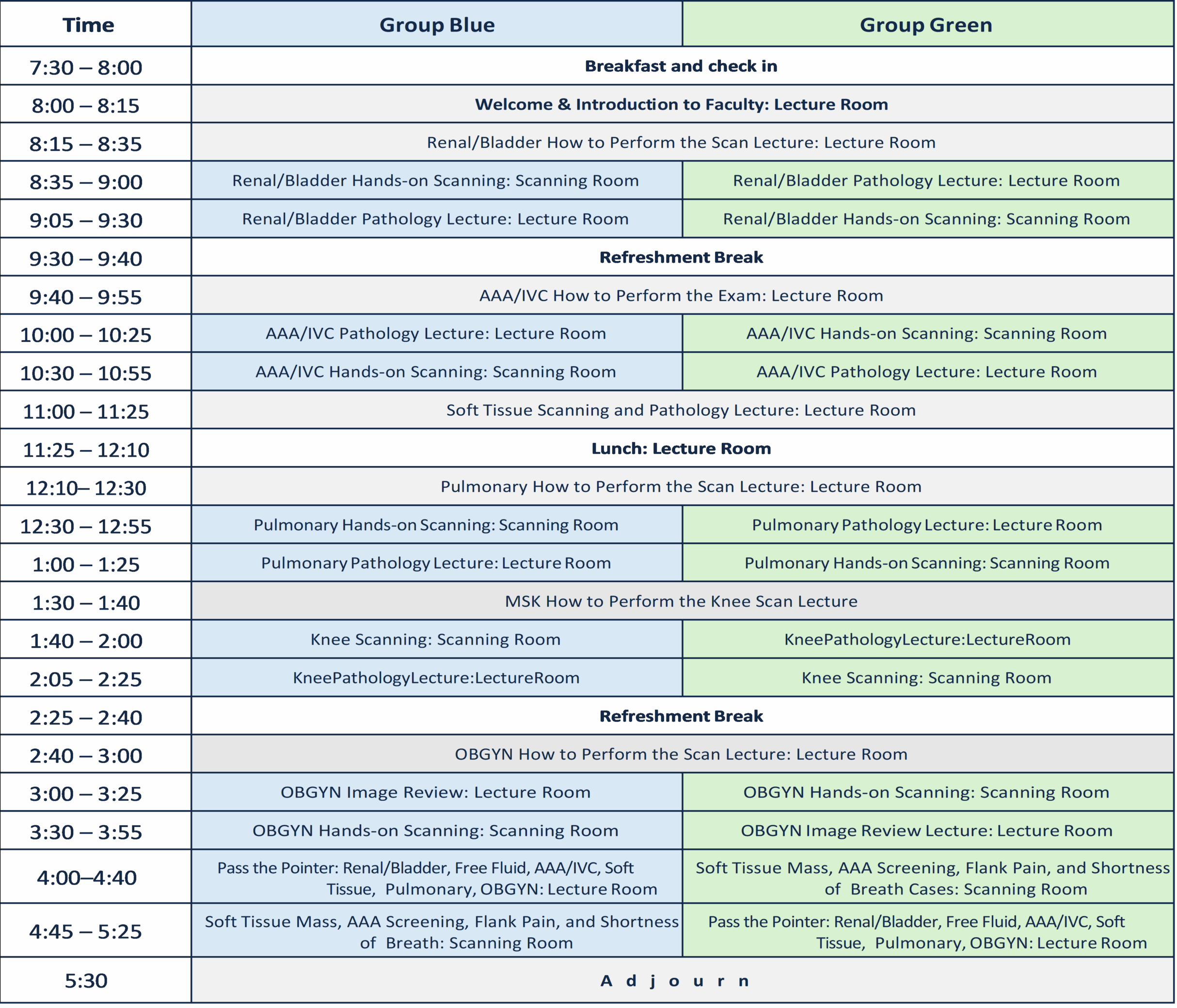 One Day Workshop Schedule see pdf for full details