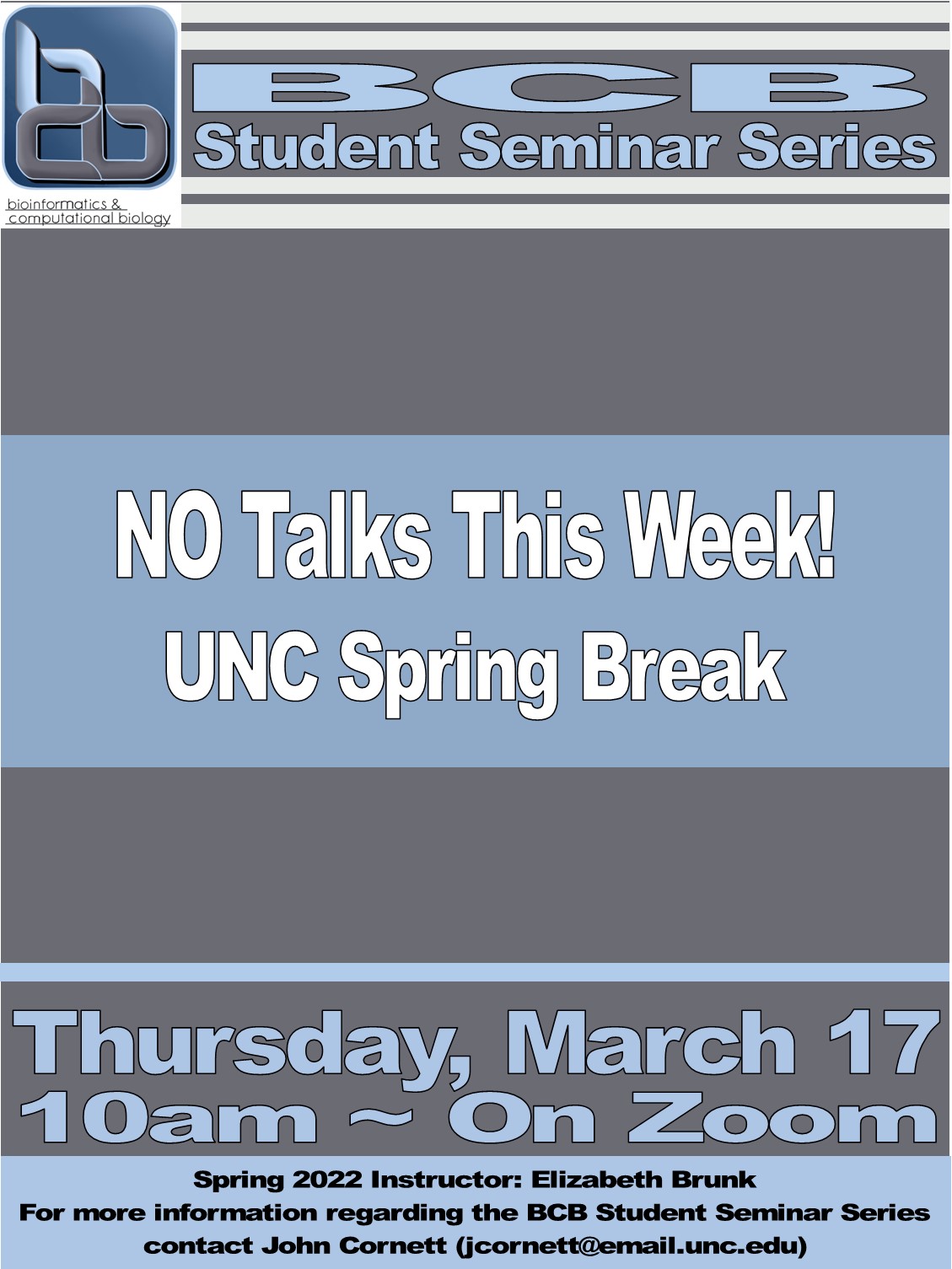 BCB Student Seminars_22 0317 NO Talks Spring Break