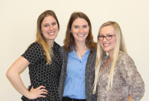 Division of Clinical Laboratory Science students Jennifer Munt, Kaitlin Walsh, and Morgan Fisher.