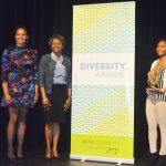 Second-year student Mariel Marshall accepts an award for her efforts to increase and facilitate diversity on campus and in the community.