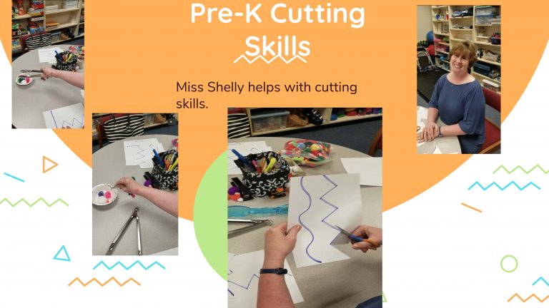 Pre-K Cutting Skills: Miss Shelly helps with cutting skills