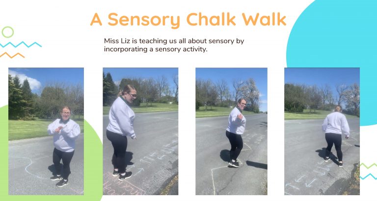 A Sensory Chalk Walk: Miss Liz is teaching us all about sensory by incorporating a sensory activity