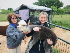 Erin Kinney in Texas with alpacas