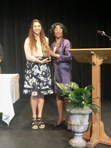 Deanna Sipes. rising third-year physical therapy student and founder of the UNC SPTA Diversity and Inclusion Committee. Sipes received the University Diversity Award from Dr. G. Rumay Alexander.