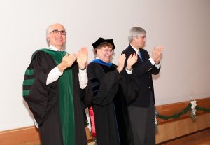 Drs. Paul Chelminski, Stephen Hooper, and Timothy Daalman during the second-ever commencement ceremony for Physician Assistant Studies graduates.