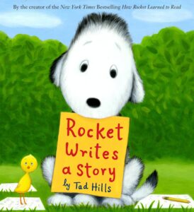 An illustrated cover of the children's book "Rocket Writes a Story"