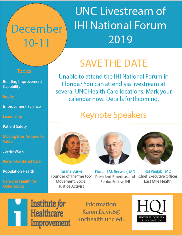Save the Date UNC Livestream of IHI National Forum Institute for
