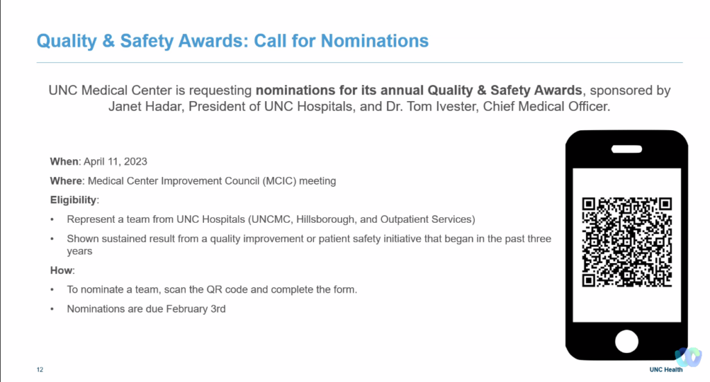 UNC Med Center Quality and Safety Awards 2023
