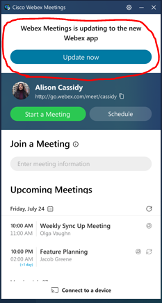 Screenshot of Cisco Webex Meetings app page