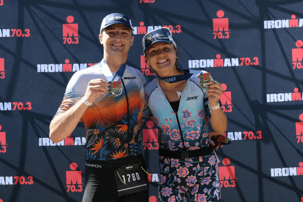 Ross Davis and Trinity Morrow with their finisher medals.