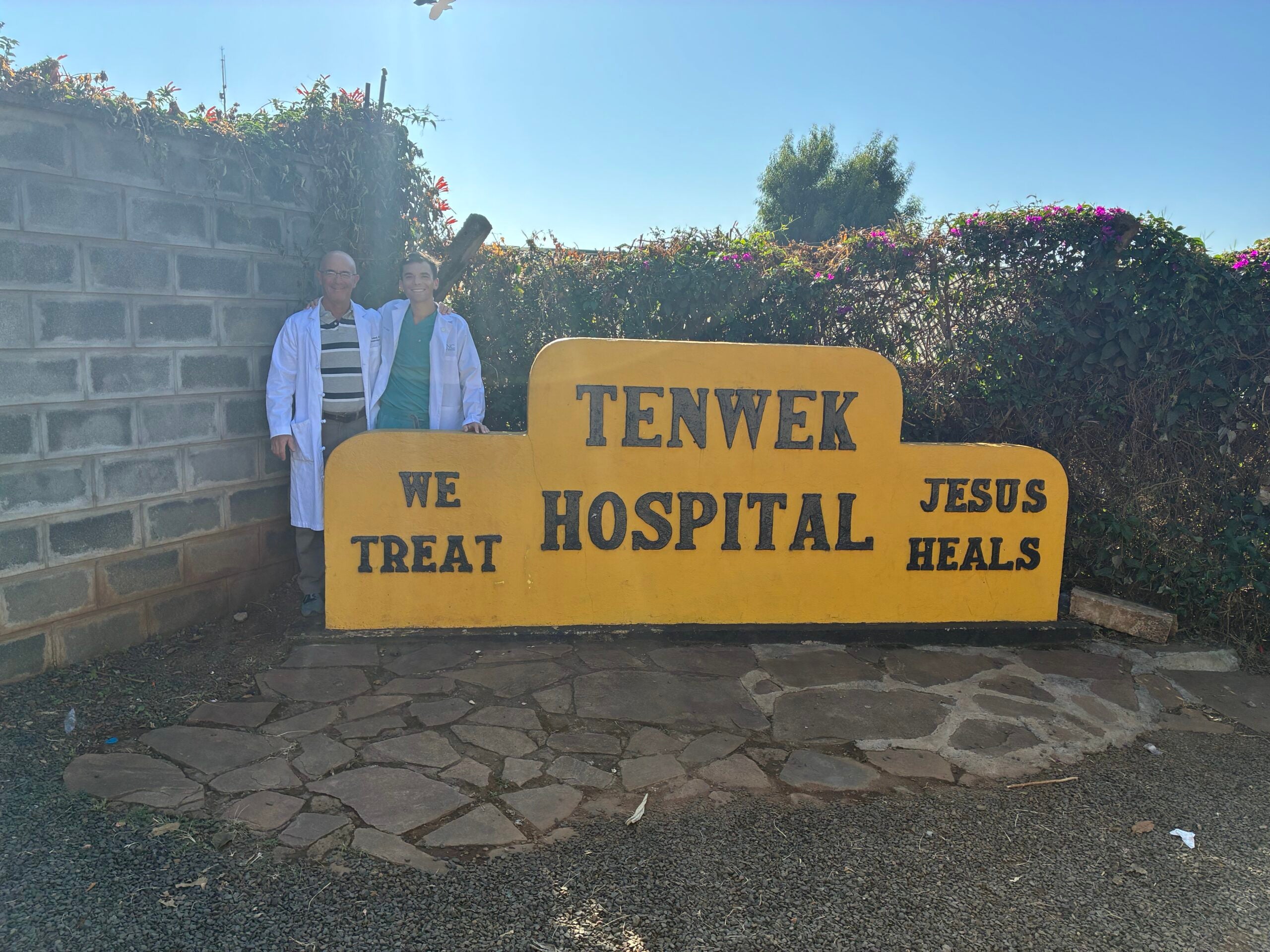 Bill and Jack Leland outside of Tenwek Hospital in Kenya.