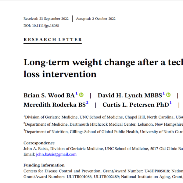 screenshot of JAGS article - Long-term weight change after a technology-based intervention