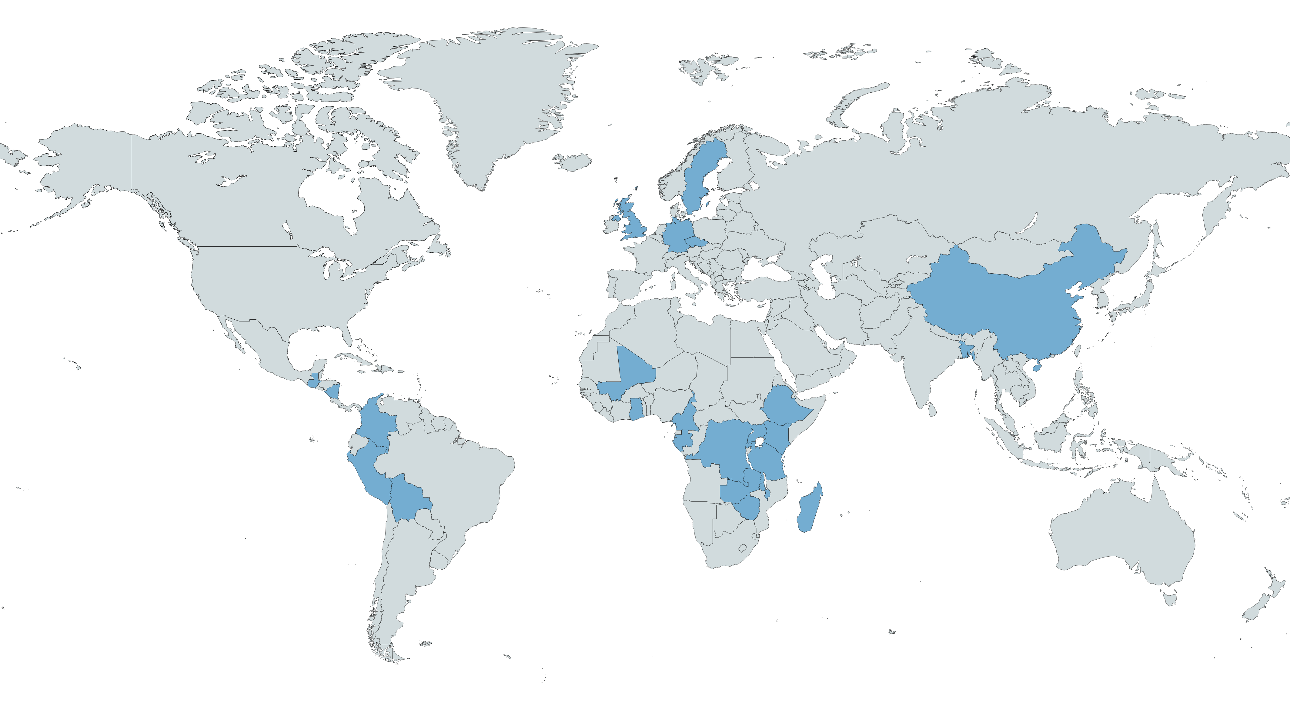 World map showing countries where there is IDEEL research or collaborations.