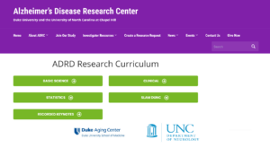 screenshot of the Duke/UNC ADRC Research Curriculum page