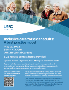 Flyer for the May 15 2024 UNC Geriatrics Conference